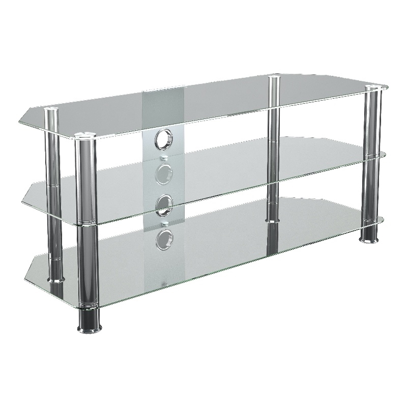 Pemberly Row Steel Glass TV Stand w/ Cable Management for up to 55