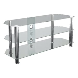 Pemberly Row Steel Glass TV Stand w/ Cable Management for up to 55&quot TVs - Chrome