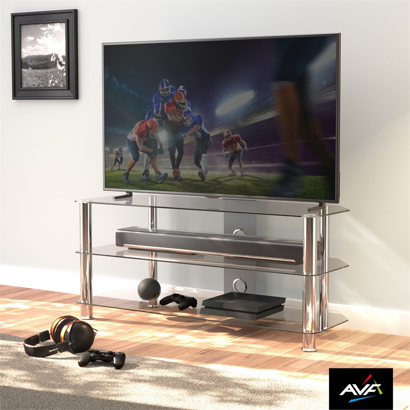 Pemberly Row Steel Glass TV Stand w/ Cable Management for up to 55