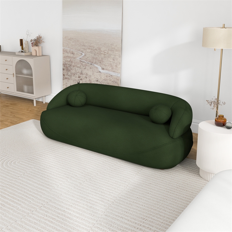 Pemberly Row Modern Luxury Japandi Style Boucle Fabric Curvy Sofa Couch in Green