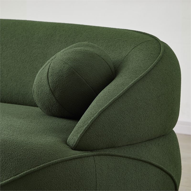 Pemberly Row Modern Luxury Japandi Style Boucle Fabric Curvy Sofa Couch in Green