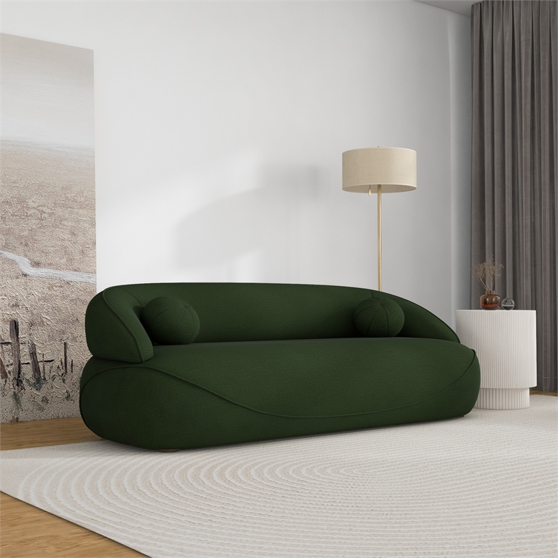 Pemberly Row Modern Luxury Japandi Style Boucle Fabric Curvy Sofa Couch in Green