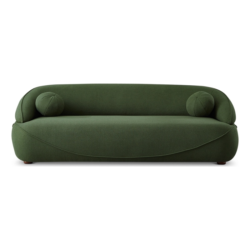 Pemberly Row Modern Luxury Japandi Style Boucle Fabric Curvy Sofa Couch in Green