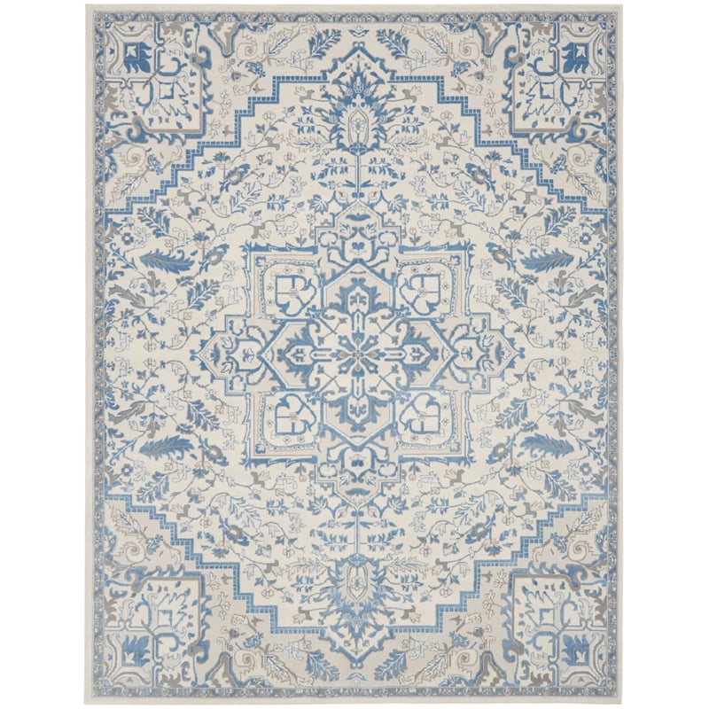 Pemberly Row Modern 9' x 12' Ivory Blue Bohemian Indoor Fabric Rug