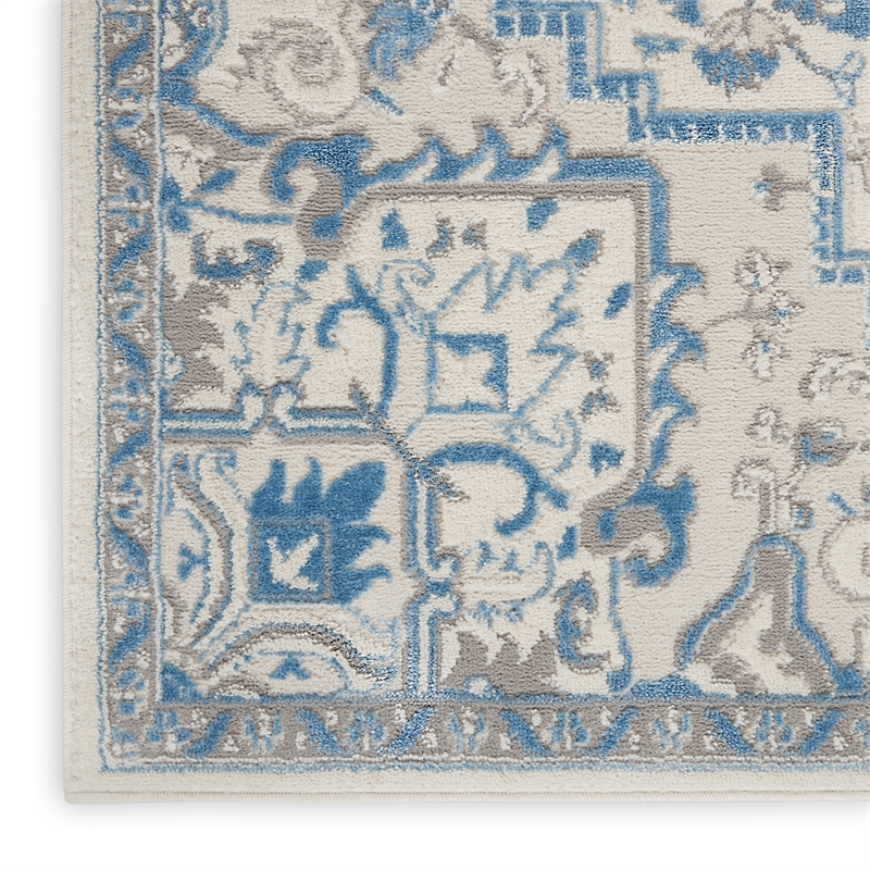 Pemberly Row Modern 9' x 12' Ivory Blue Bohemian Indoor Fabric Rug