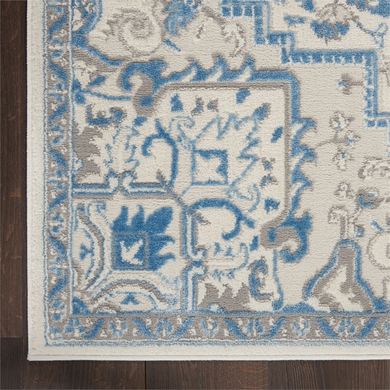 Pemberly Row Modern 9' x 12' Ivory Blue Bohemian Indoor Fabric Rug