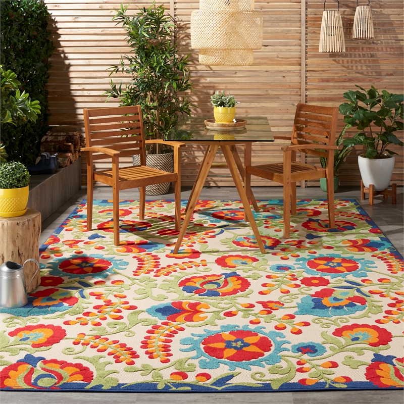 Pemberly Row 8' x 11' Multi-Color Fabric Farmhouse Indoor/Outdoor Area Rug