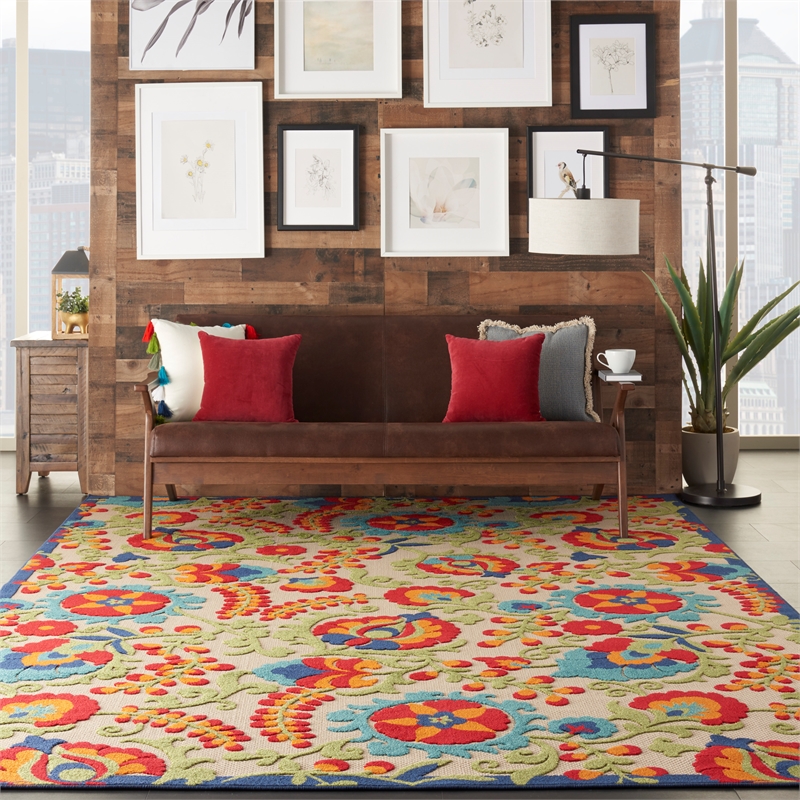 Pemberly Row 8' x 11' Multi-Color Fabric Farmhouse Indoor/Outdoor Area Rug