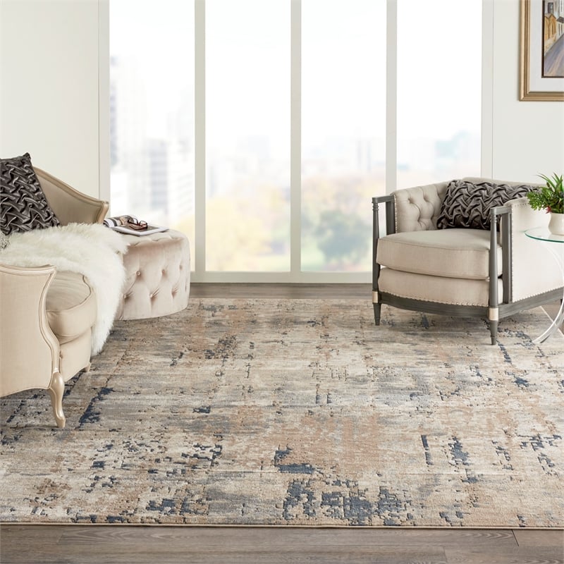 Pemberly Row 10' x 14' Beige Gray Fabric Modern Area Rug (10' x 14')