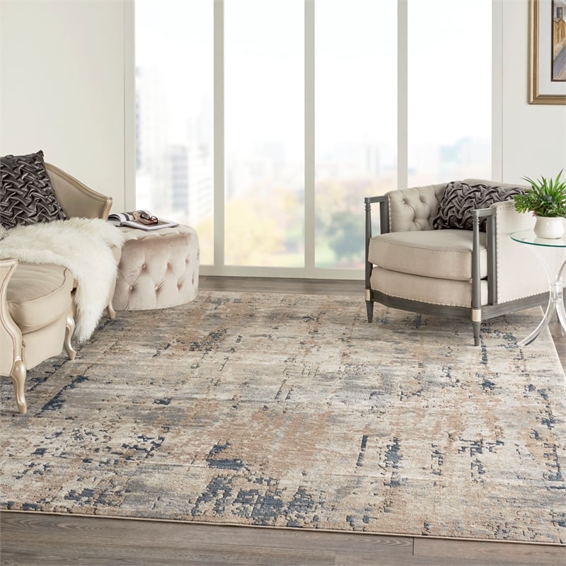 Pemberly Row 10' x 14' Beige Gray Fabric Modern Area Rug (10' x 14')