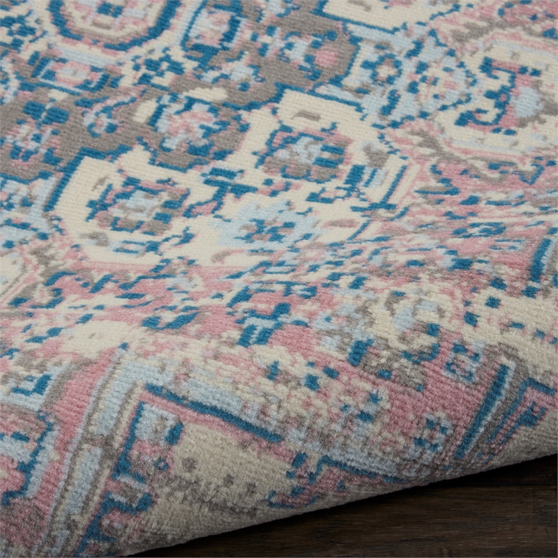 Pemberly Row 8' x Round White and Pink Fabric Vintage Area Rug (8' Round)