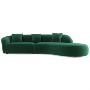 Pemberly Row Japandi Style Luxury Modern Velvet Curvy Couch in Green