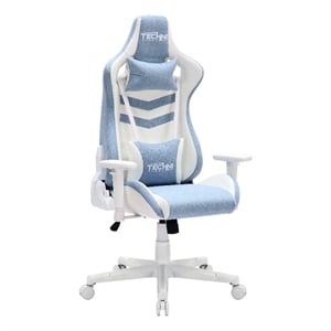 Pemberly Row 17&quot Modern Fabric Ergonomic Gaming Chair in Blue/White