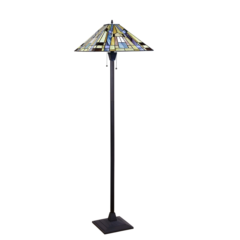 Pemberly Row Modern 2-Light Metal Floor Lamp in Blackish Bronze
