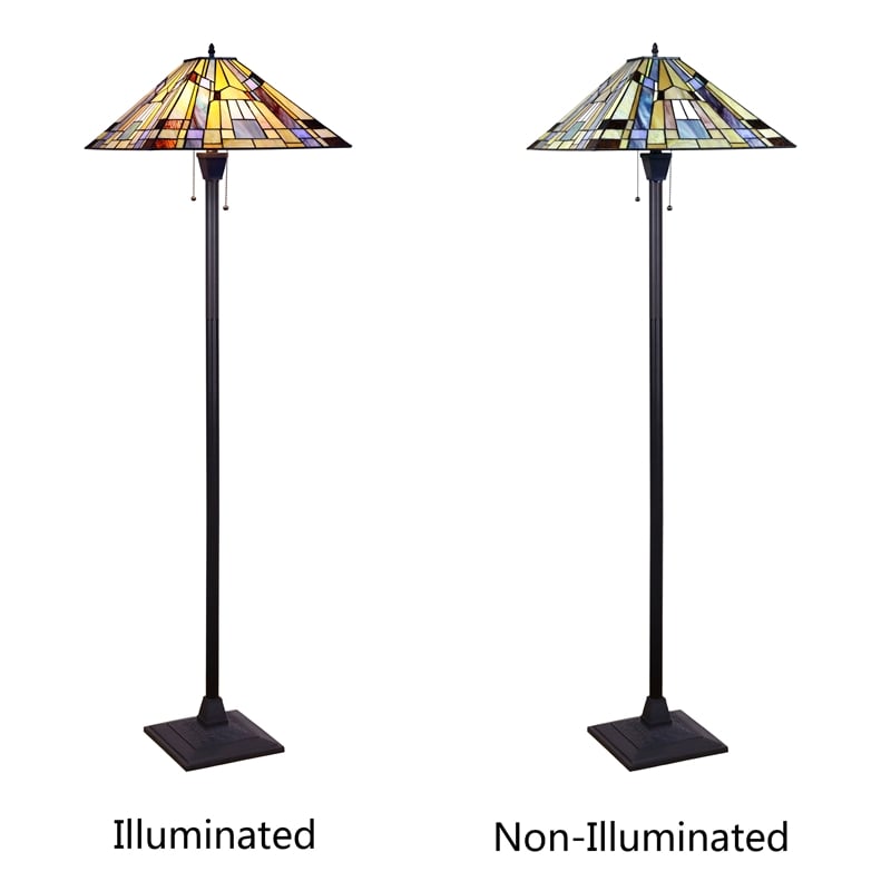 Pemberly Row Modern 2-Light Metal Floor Lamp in Blackish Bronze