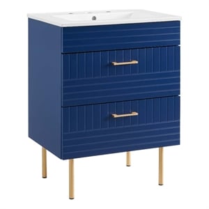Pemberly Row 24&quot Modern Wood/Ceramic Bathroom Vanity with Gold Legs in Blue