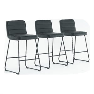 Pemberly Row Modern 26&quot Faux Leather Barstools in Black (Set of 3)
