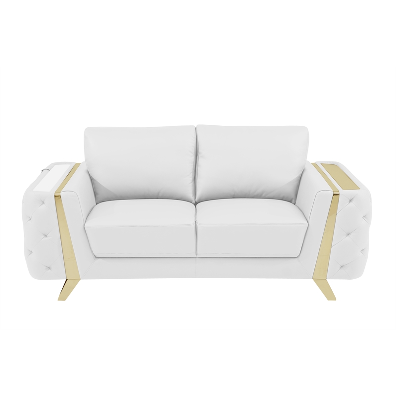 Pemberly Row Modern Genuine Italian Leather Upholstered Loveseat
