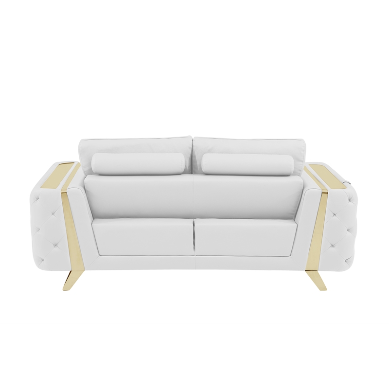 Pemberly Row Modern Genuine Italian Leather Upholstered Loveseat