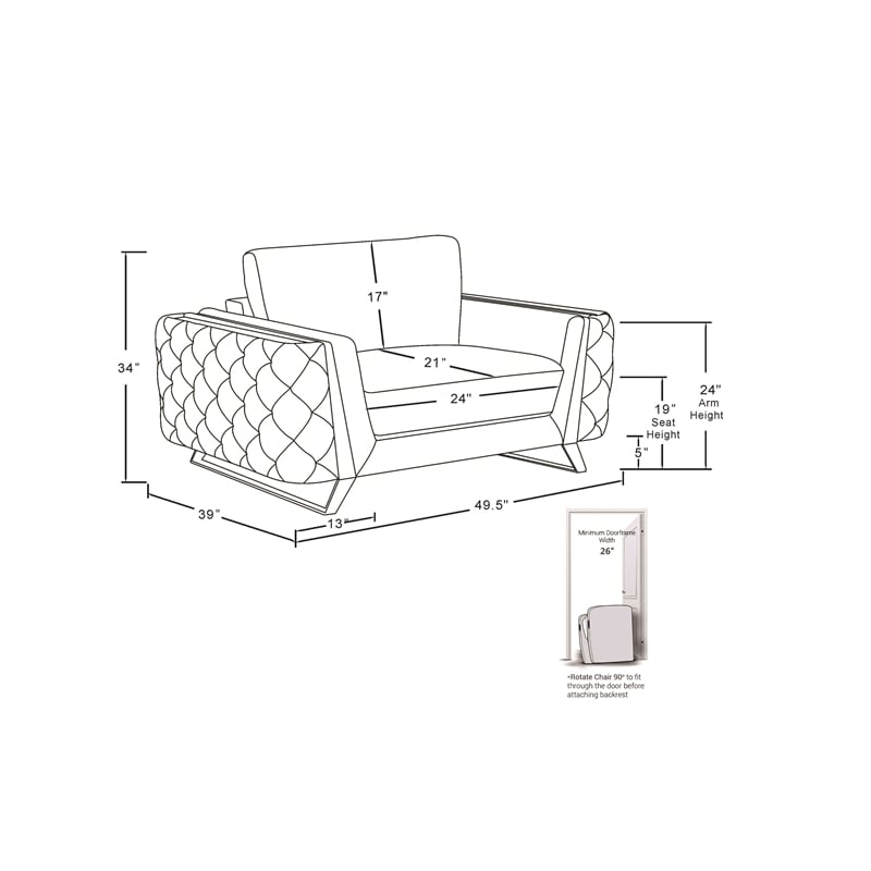 Pemberly Row Modern Genuine Italian Leather Upholstered Chair