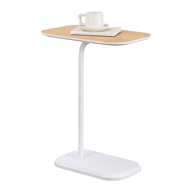 Pemberly Row C End Table in White Wood Finish with Walnut Wood Top