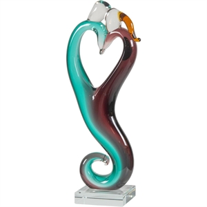 Pemberly Row Heart Handcrafted Art Glass Figurine in Aqua Blue/Wine
