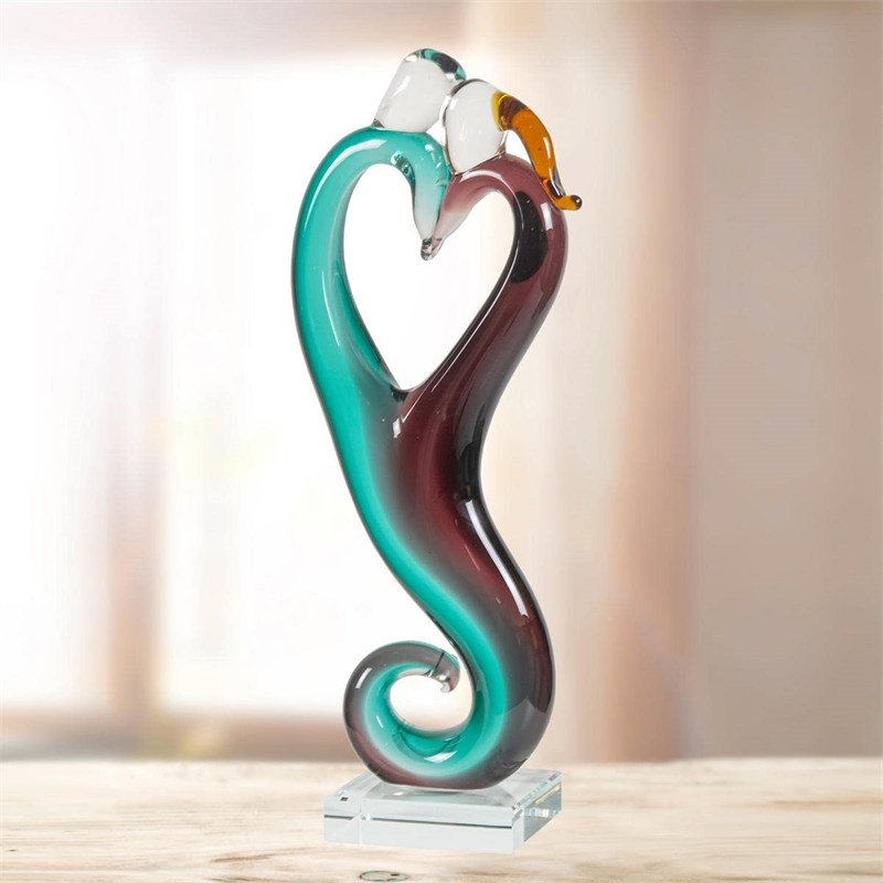 Pemberly Row Heart Handcrafted Art Glass Figurine in Aqua Blue/Wine