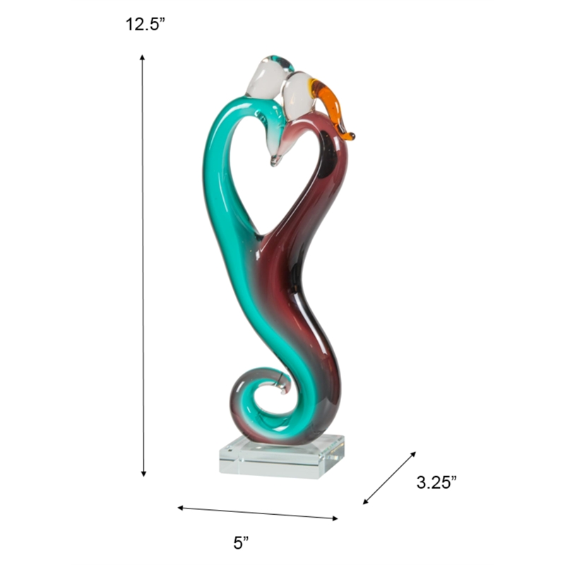 Pemberly Row Heart Handcrafted Art Glass Figurine in Aqua Blue/Wine