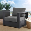 Pemberly Row Modern Fabric/Aluminum Outdoor Armchair in Gray/Charcoal