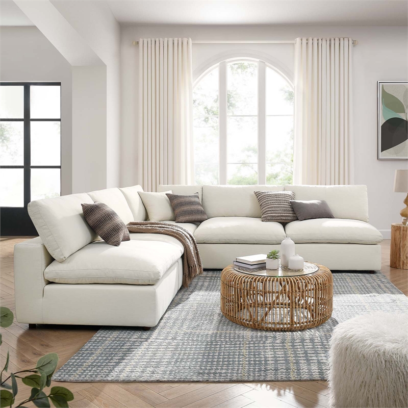 Pemberly Row 5-Piece Fabric Down Filled Armless Sectional Sofa in Beige