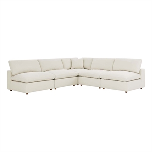 Pemberly Row 5-Piece Fabric Down Filled Armless Sectional Sofa in Beige