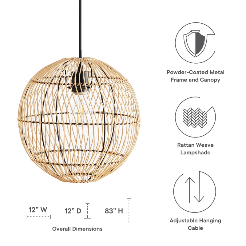 Pemberly Row 1-Light Modern Rattan/Iron Pendant Light in Natural