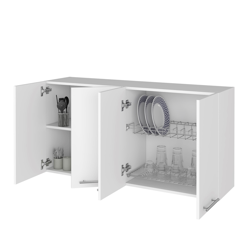 Pemberly Row Modern Wall Cabinet Four Doors Engineered Wood White