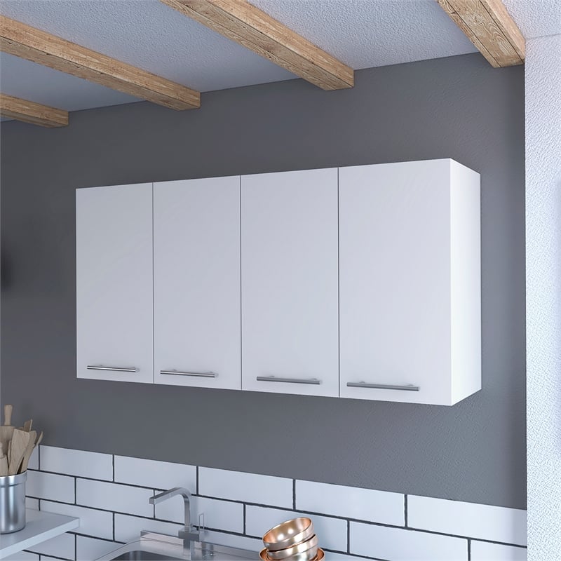 Pemberly Row Modern Wall Cabinet Four Doors Engineered Wood White