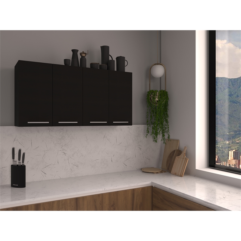 Pemberly Row Wall Cabinet with Four Doors Engineered Wood Black