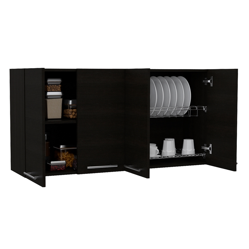 Pemberly Row Wall Cabinet with Four Doors Engineered Wood Black