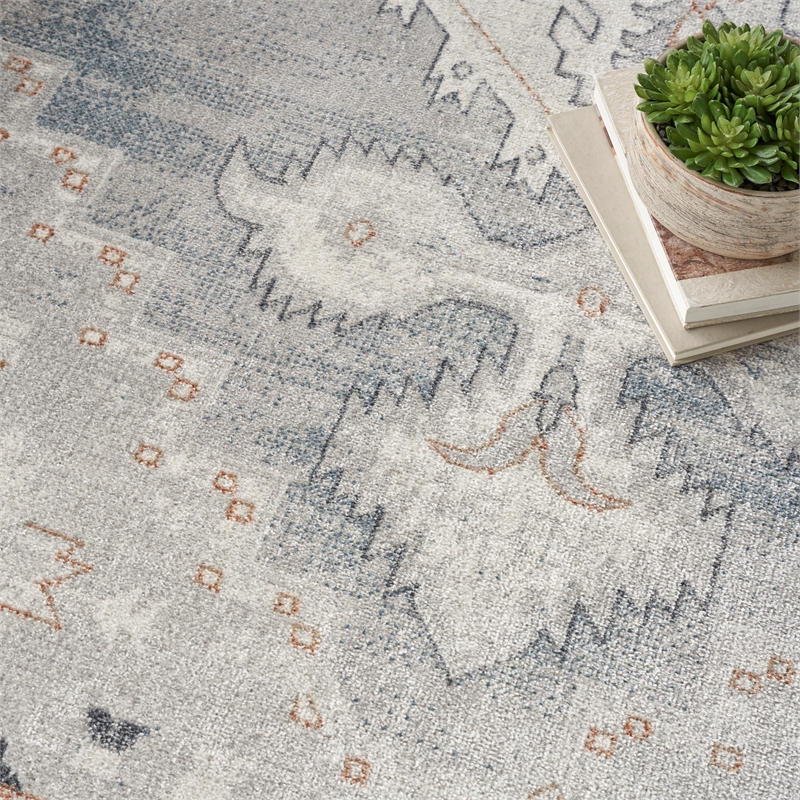 Pemberly Row Machine Washable 9' x 12' Light Blue Vintage Indoor Rug