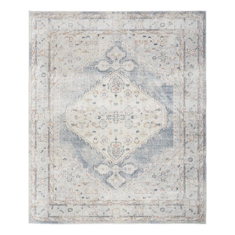Pemberly Row Machine Washable 9' x 12' Light Blue Vintage Indoor Rug
