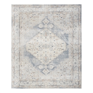 Pemberly Row Machine Washable 9' x 12' Light Blue Vintage Indoor Rug