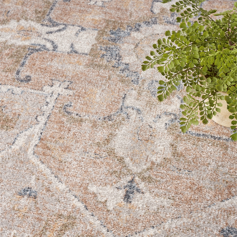 Pemberly Row Machine Washable 9' x 12' Beige Vintage Indoor Rug