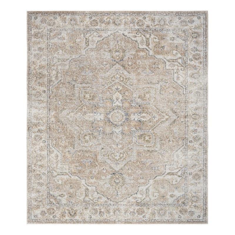 Pemberly Row Machine Washable 9' x 12' Beige Vintage Indoor Rug