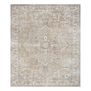 Pemberly Row Machine Washable 9' x 12' Beige Vintage Indoor Rug