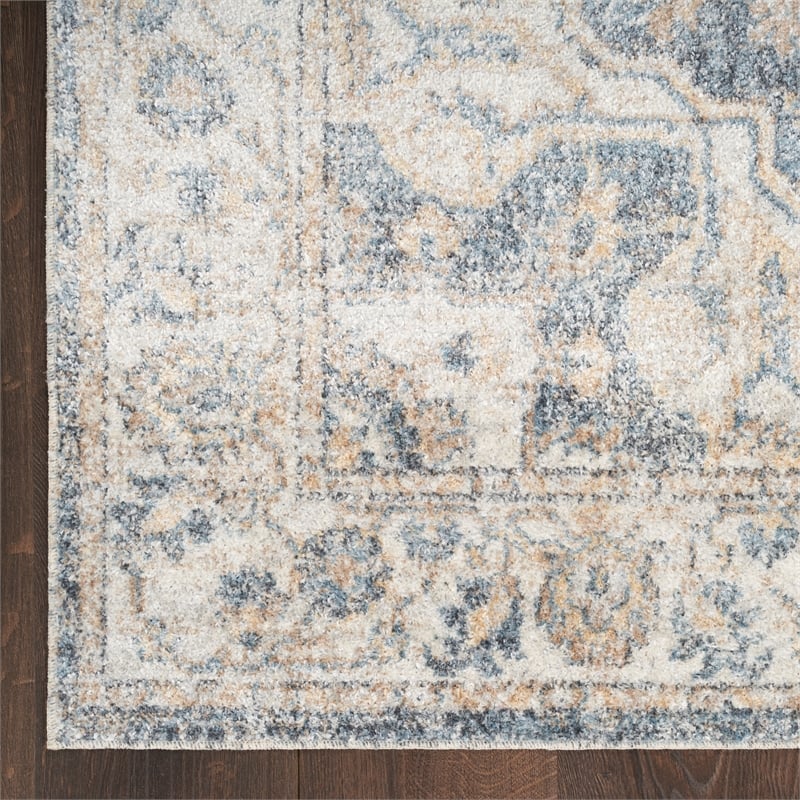 Pemberly Row Machine Washable 9' x 12' Gray/Blue Vintage Indoor Rug