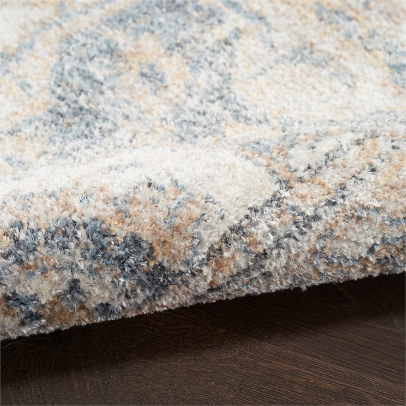 Pemberly Row Machine Washable 9' x 12' Gray/Blue Vintage Indoor Rug