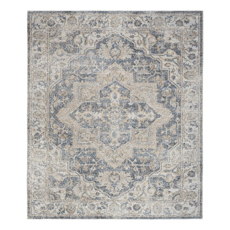 Pemberly Row Machine Washable 9' x 12' Gray/Blue Vintage Indoor Rug
