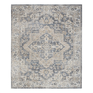 Pemberly Row Machine Washable 9' x 12' Gray/Blue Vintage Indoor Rug
