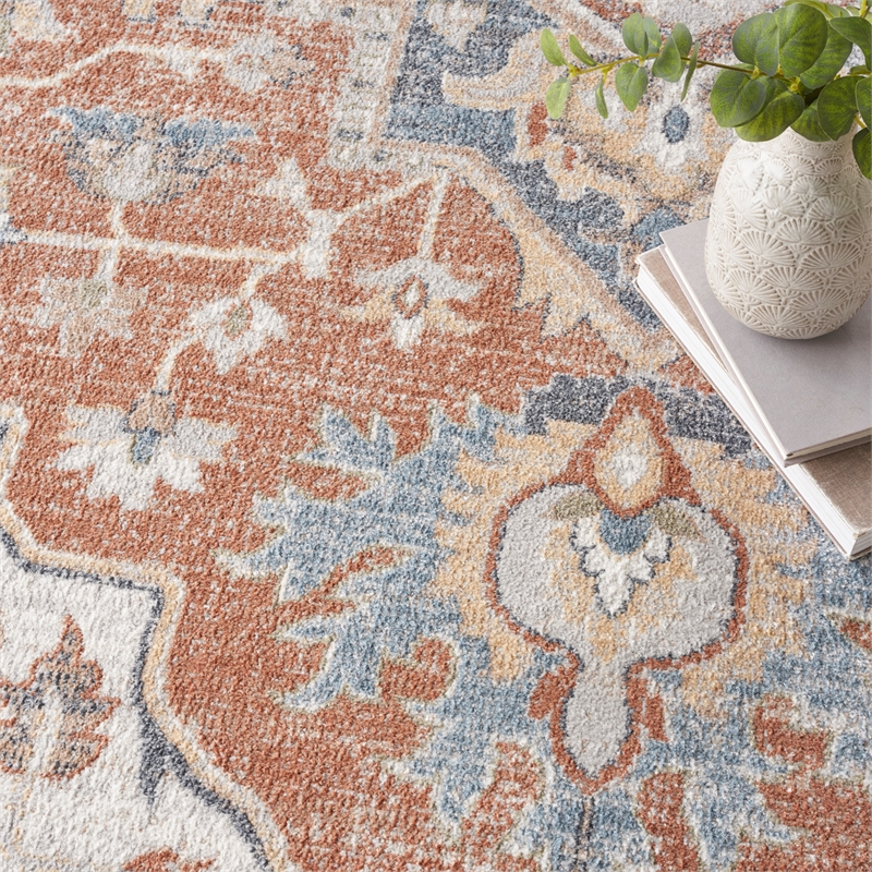 Pemberly Row Machine Washable 9' x 12' Gold/Multicolor Vintage Indoor Rug