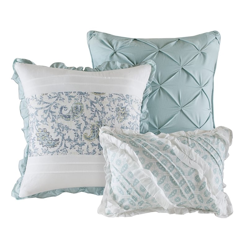 Pemberly Row 6 Piece Cotton Percale Quilt Set with Throw Pillows in Blue