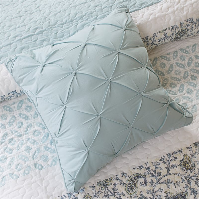 Pemberly Row 6 Piece Cotton Percale Quilt Set with Throw Pillows in Blue