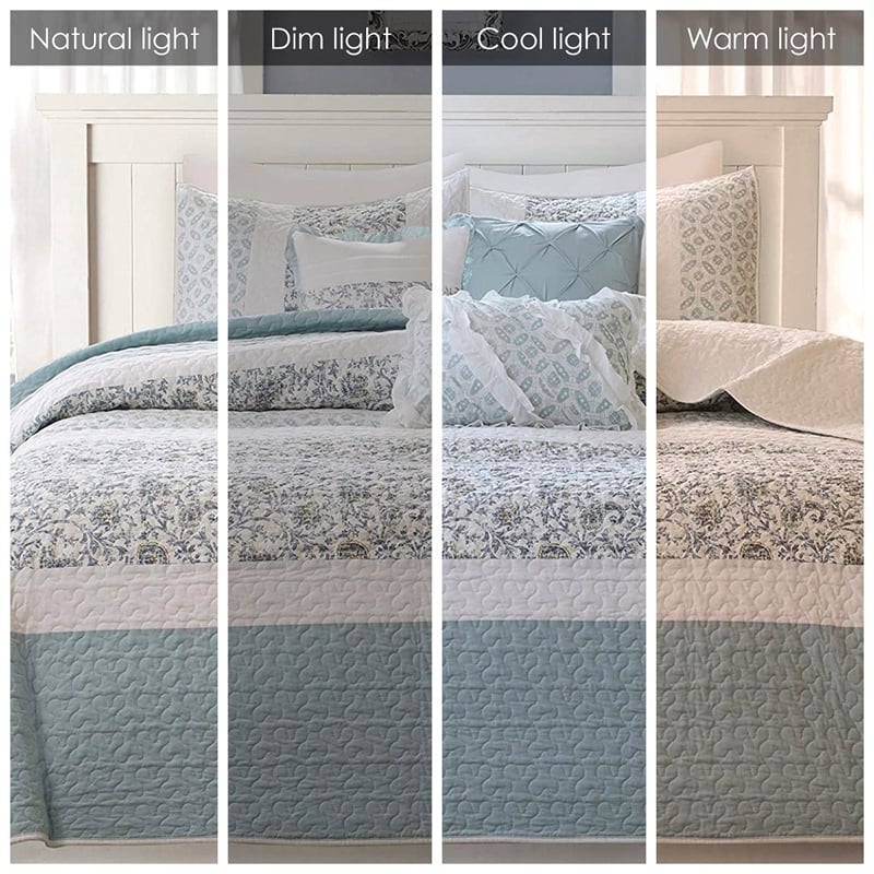 Pemberly Row 6 Piece Cotton Percale Quilt Set with Throw Pillows in Blue